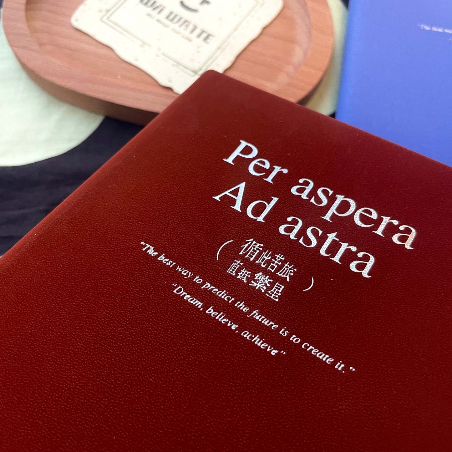 B6 hard cover journal with "Reach The Stars" design, PU leather, French ruled paper.